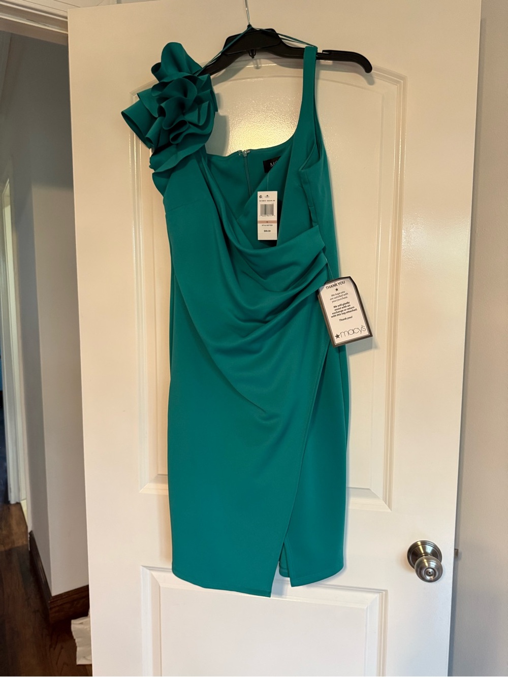 MSK Teal One-Shoulder Floral Accent Cocktail Dress